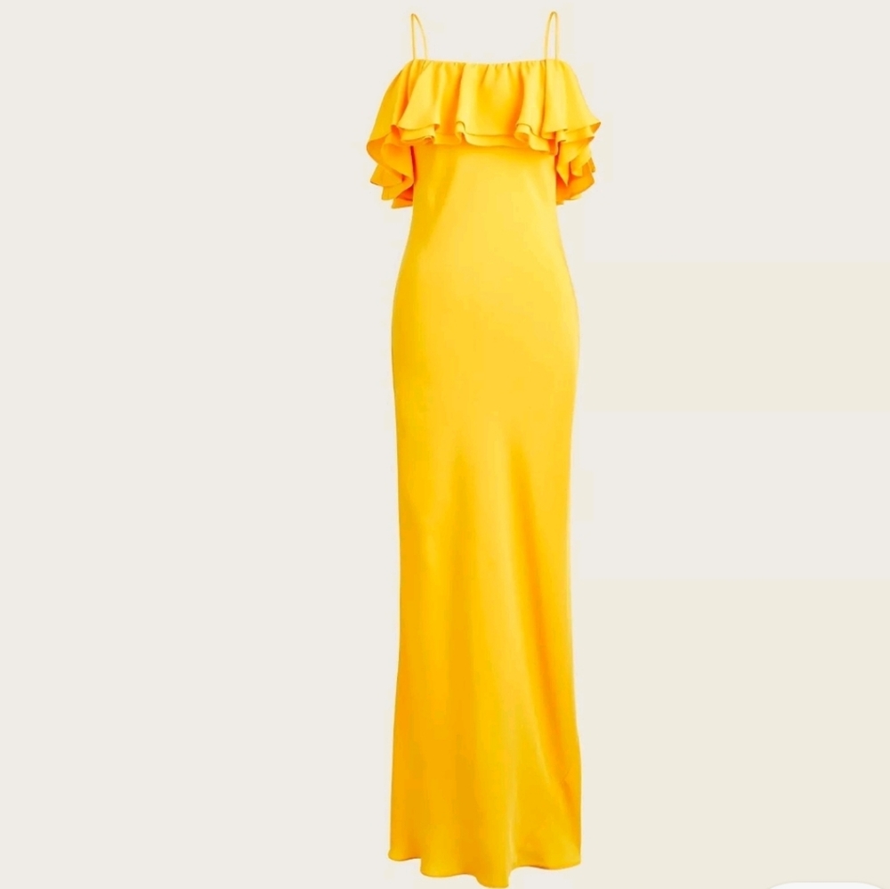 J.CREW Like New Ruffle silk slip dress in yellow size 14.